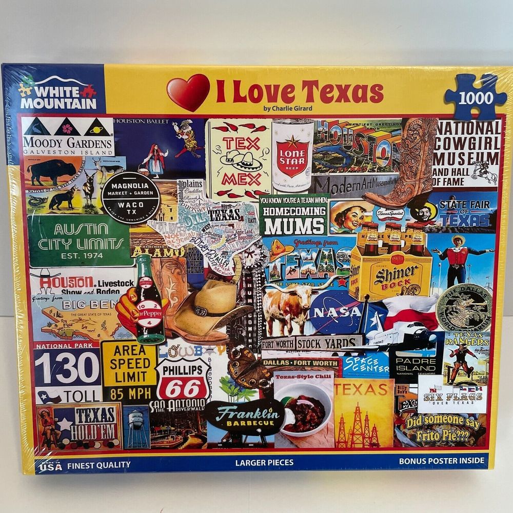 White Mountain ‘I Love Texas’ 1000 Piece Jigsaw Puzzle NEW and Sealed